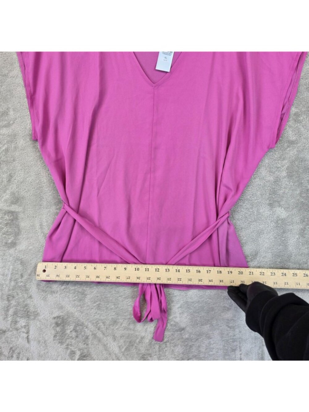 Ann Taylor Blouse Womens XL Petite Pink V Neck Short Dolman Sleeve Tie Waist - Picture 11 of 11